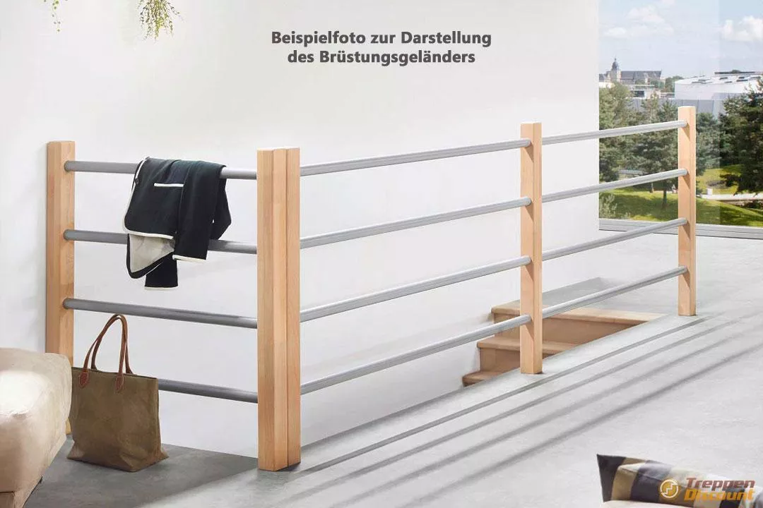 Holz/Metall Brüstungsgeländer in Buche für die Massivholztreppe Savoy