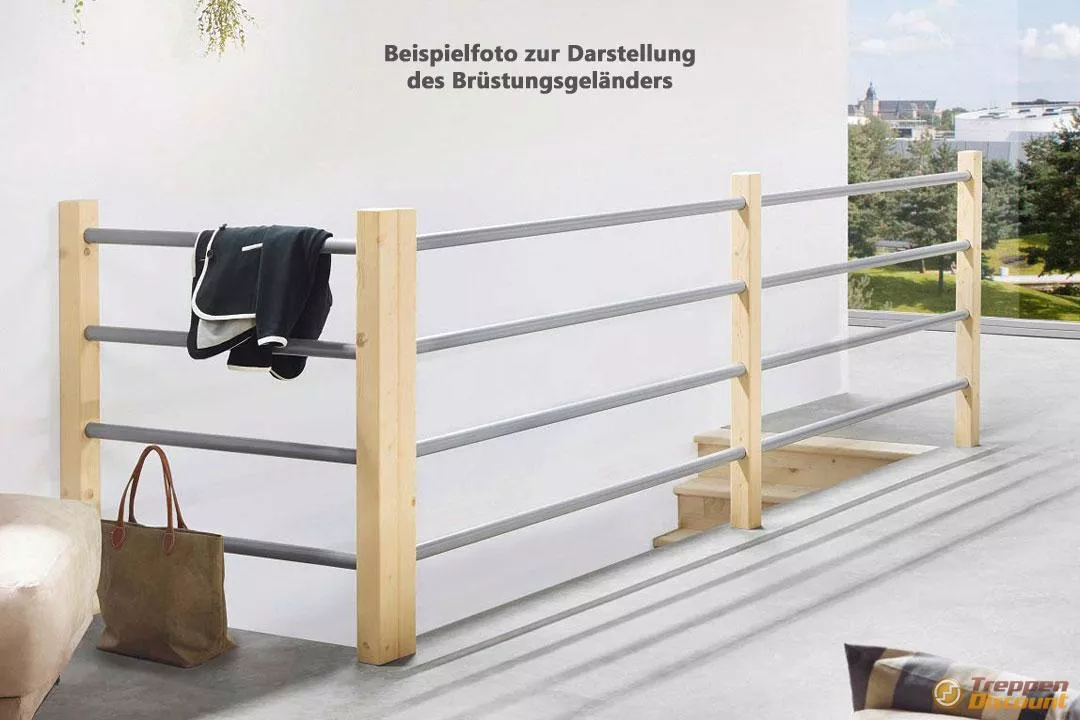 Holz/Metall Brüstungsgeländer in Fichte für die Massivholztreppe Savoy