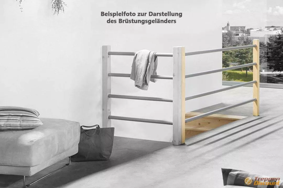 Holz/Metall Brüstungsgeländer in Fichte für die Massivholztreppe Savoy (200 cm Set)