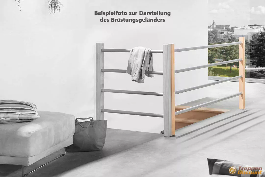 Holz/Metall Brüstungsgeländer in Buche für die Massivholztreppe Savoy (200 cm Set)