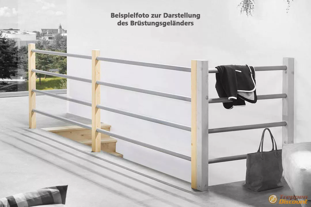 Holz/Metall Brüstungsgeländer in Fichte für die Massivholztreppe Savoy (320 cm Set)
